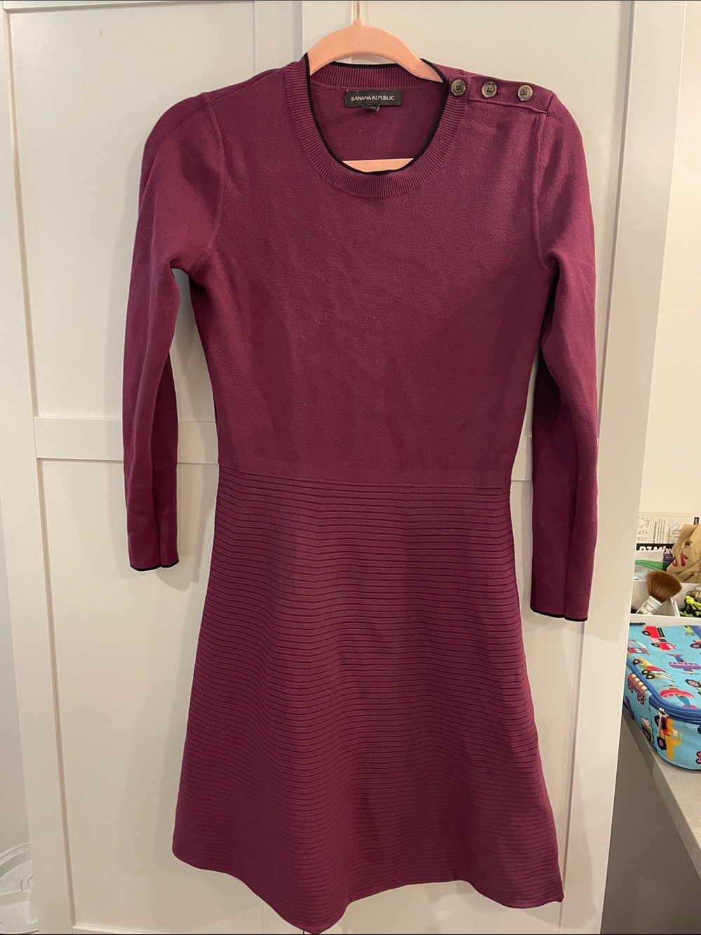 Banana Republic Plum Long-Sleeve Knit Dress with Shoulder Buttons